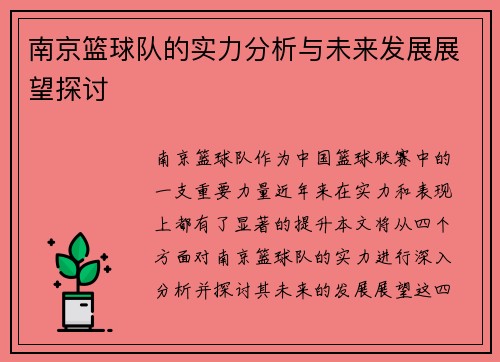 南京篮球队的实力分析与未来发展展望探讨