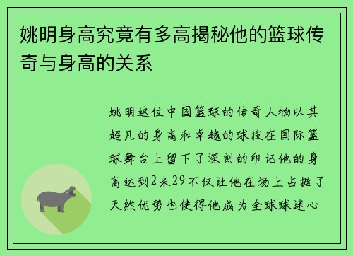姚明身高究竟有多高揭秘他的篮球传奇与身高的关系