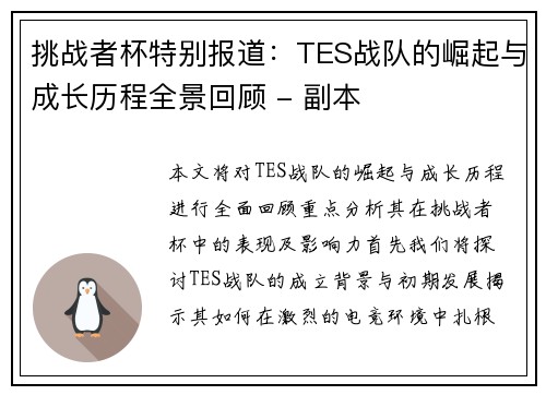 挑战者杯特别报道：TES战队的崛起与成长历程全景回顾 - 副本